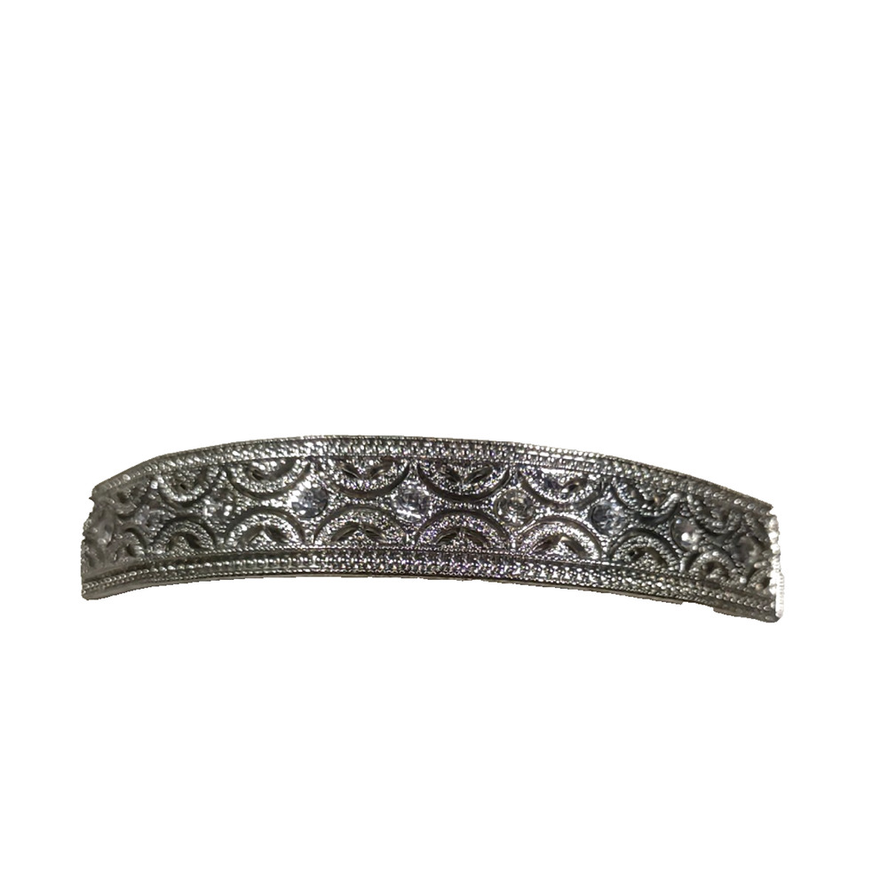 Hair Barrette Tension Clip Women Silver Tone Rhinestone Wedding Cake Design
